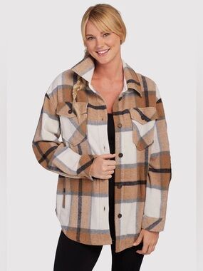 Woolx Sawyer Oversized Merino Wool Shacket Espresso Plaid S Brown Shirt Jacket